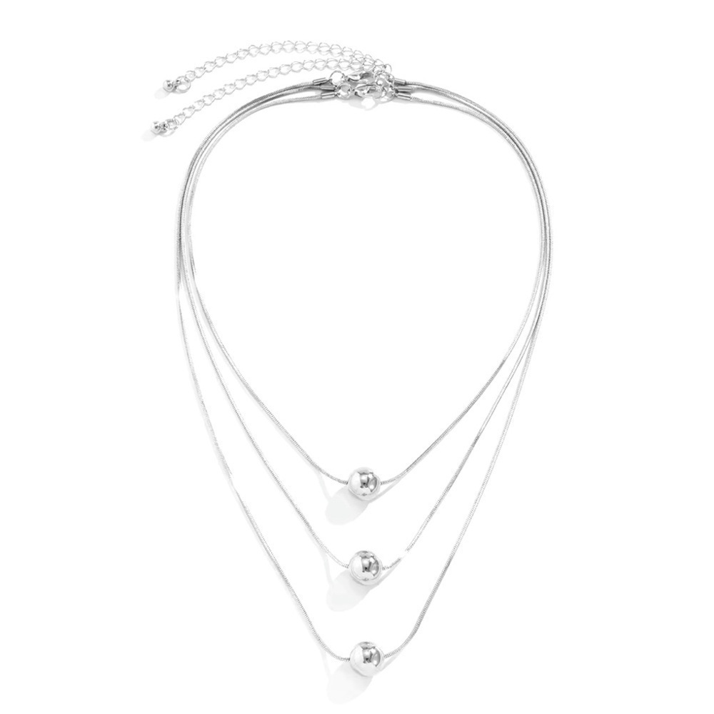 18K White Gold Plated Multiple Layered Chain With Beads Necklaces (2 Pcs) - Picture 6 of 6